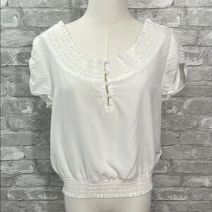 7 For All Mankind White Smocked Button Blouse
